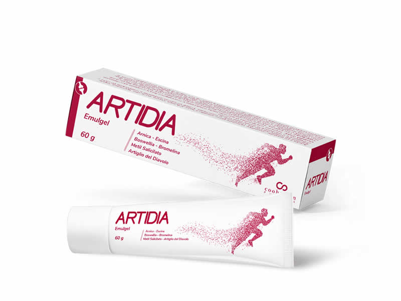 Artidia Emulgel è una emulsione gel cosmetica con Artiglio del Diavolo, Arnica e Bromelina ad azione lenitiva sulla cute soggetta e piccoli traumi, contusioni e contrasti imprevisti.